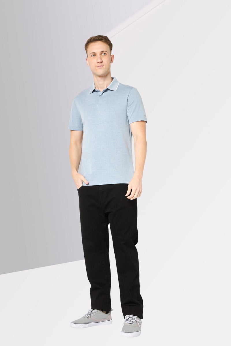 DKNY Men Regular Fit Short Sleeve Heather Polo Shirt, Blue - Image 2